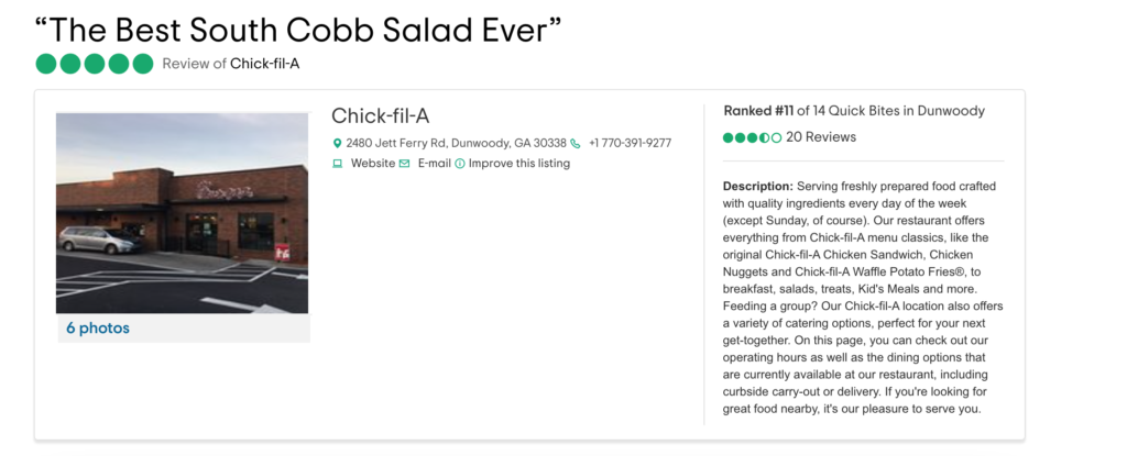 review of a person saying cobb salad is the best